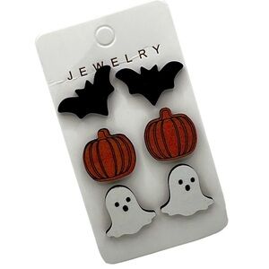 Set of 3 Halloween Bats, Ghosts, Pumpkins Retro Wood Fall Earrings